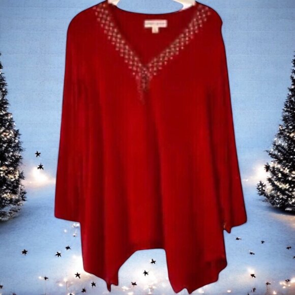 Knox Rose Blouse Top Bohemian Beaded V Neck Asymmetrical Hem size large - Picture 7 of 10